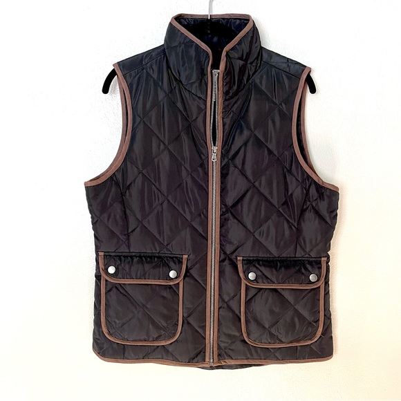 G.H. Bass & Co. Jackets & Blazers - G.H. BASS | Black Brown Trim Dressy Quilted Puffer Vest Size Medium